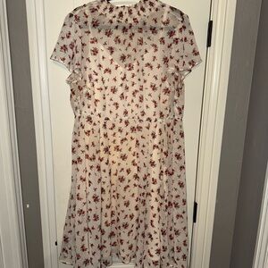Torrid Elegant Cream and Red Floral Midi Dress